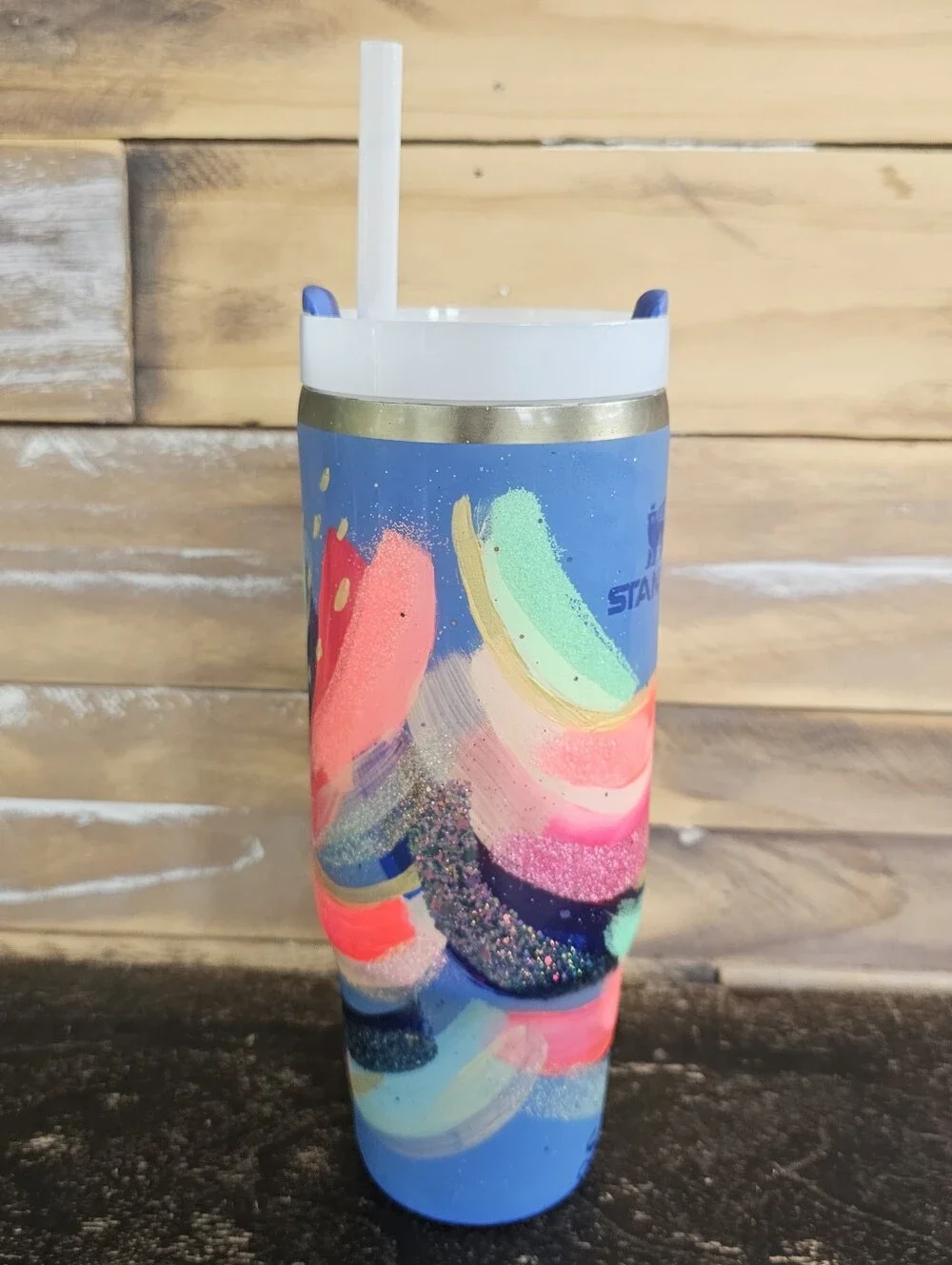 Suze Ford Custom Hand Painted Stanley Tumbler 30z Brush Strokes Limited Edition - Picture 8 of 17